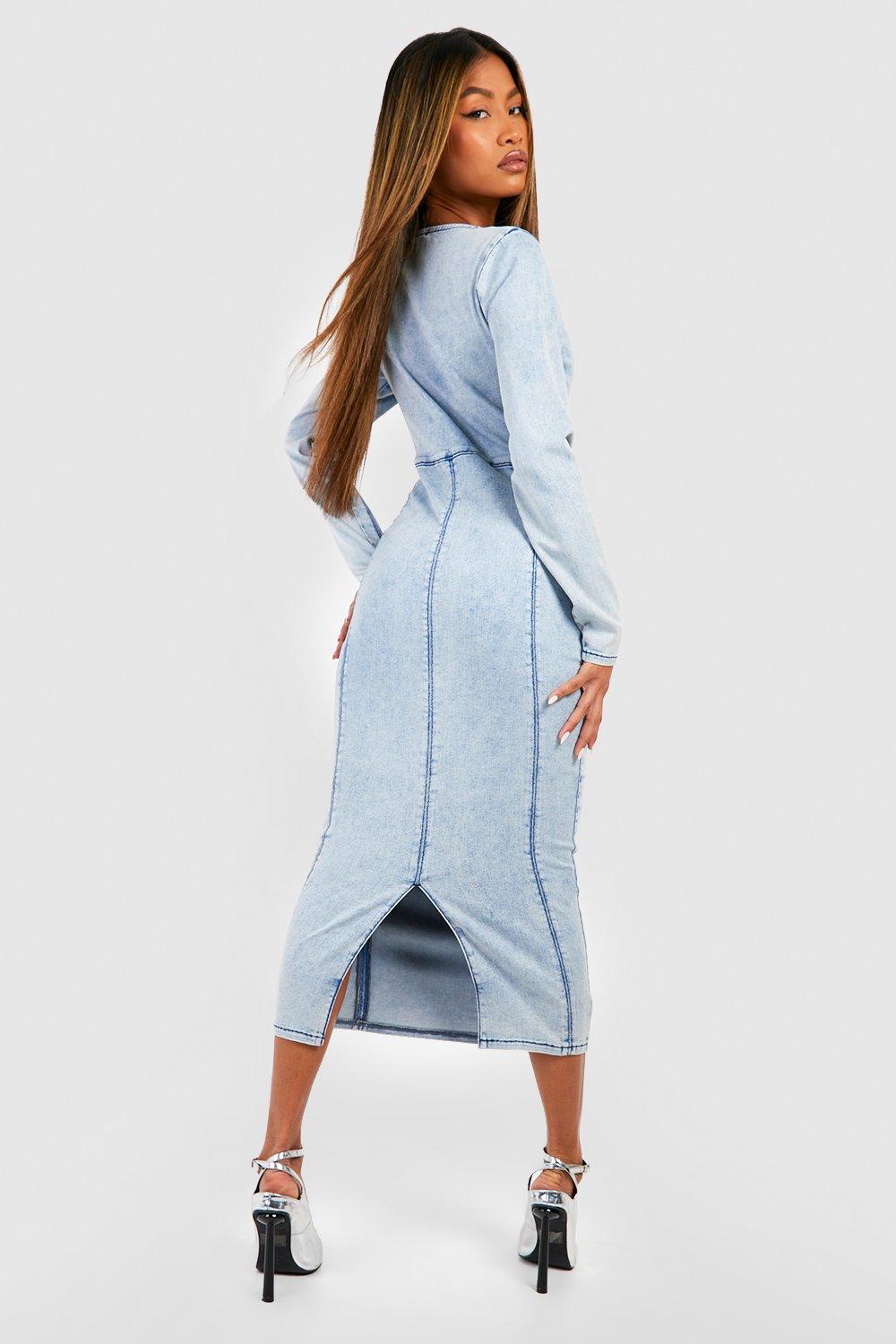 Stretch denim 2025 midi dress